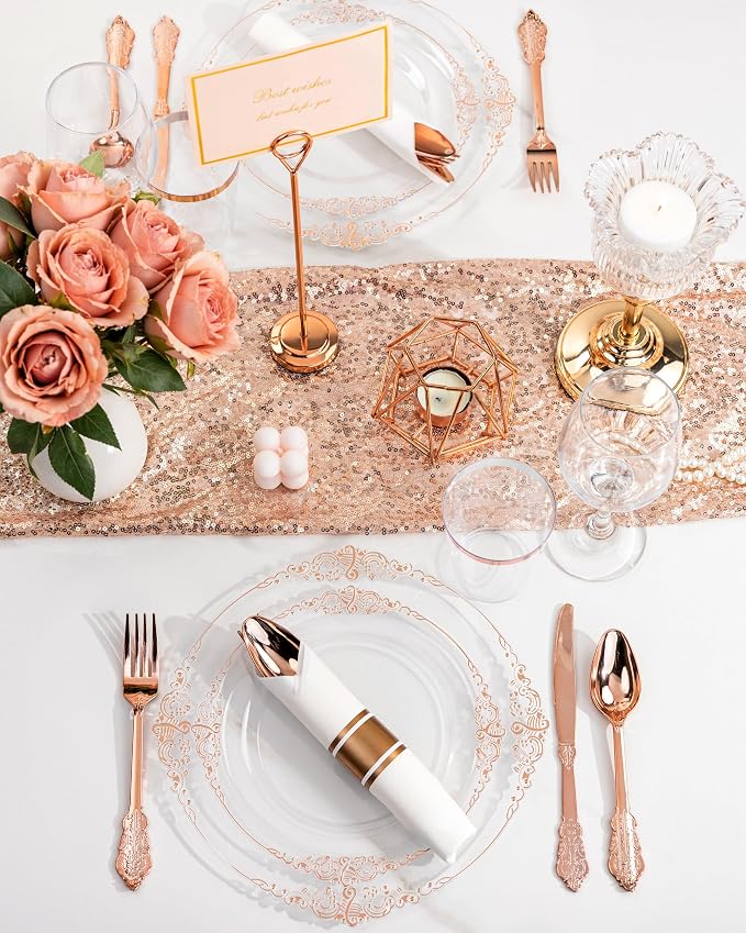 Nervure 350Pcs Rose Gold Plates, Disposable Dinnerware Set - Image 8