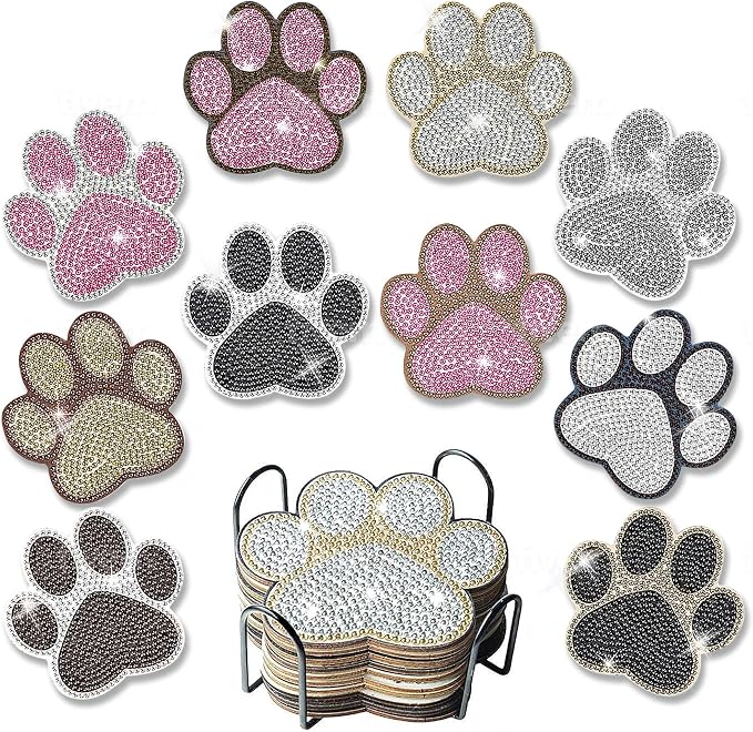 10 pcs Diamond Painting Coasters | Diamond Art Coasters | Dog Paw Diamond Art by LGANHAPY