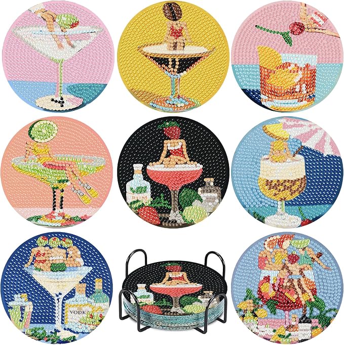 8 Pack Cocktails Diamond Art Coasters Kits- Diamond Painting Coasters Kit | by VIGEGU