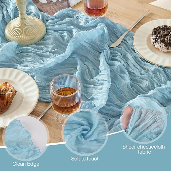 Dusty Blue Cheesecloth Table Runner 120inch Boho Gauze Home Decor | 120 Inch - Image 3
