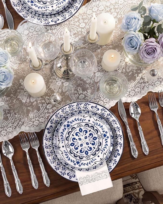 175 Pcs Blue Plates for 4th of July | Floral Disposable Dinnerware Set. - Image 7