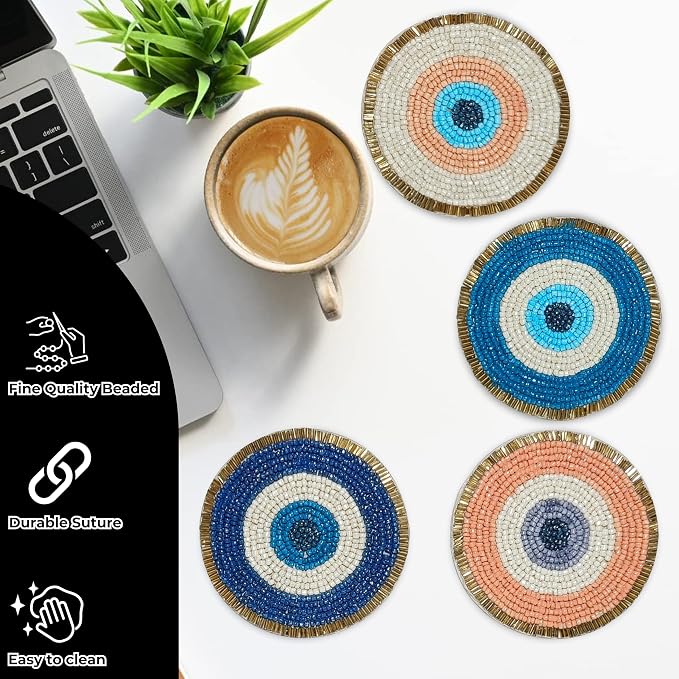 Evil Eye Beaded Coasters Set of 4 - Image 2