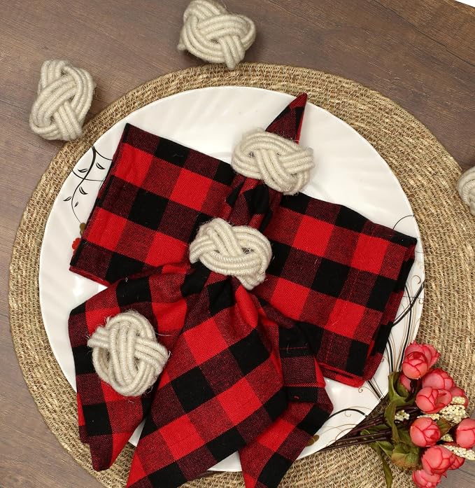 Cotton Jute Napkin Rings, Off White | Handwoven knot design, farmhouse boho - Image 6