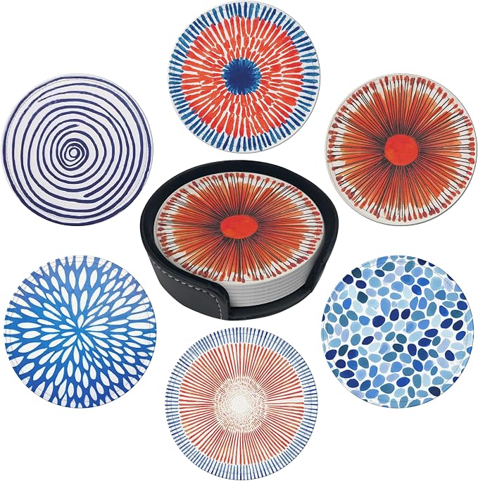 Mid Century Coasters Leather Round Drink Coasters 6 Pcs Set by Yopiiefa