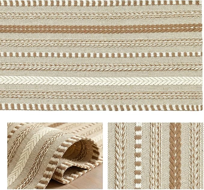 Artoid Mode Coffee Farmhouse Stripe Braided Table Runner 12x60 Inch | Holiday - Image 6