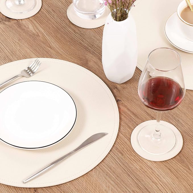 Set of 6 Faux Leather Round Placemats and Coasters, Coffee Mats Kitchen Table - Image 7