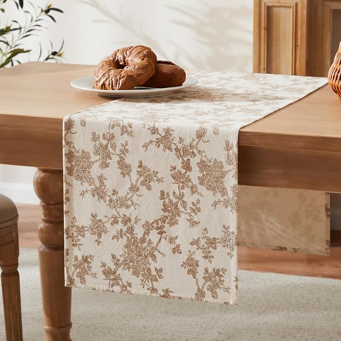 French Pastoral Farmhouse Table Runners, 13x90 Inch Brown | 100% Organic Cotton - Image 7