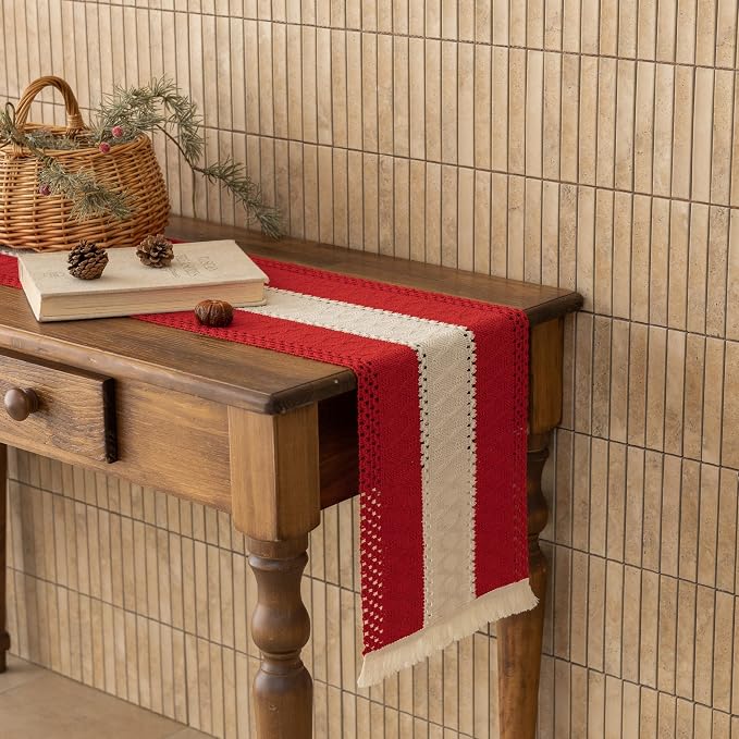 Keketoarrange Christmas Red Boho Table Runner 12x36 Inch | Woven Burlap - Image 7