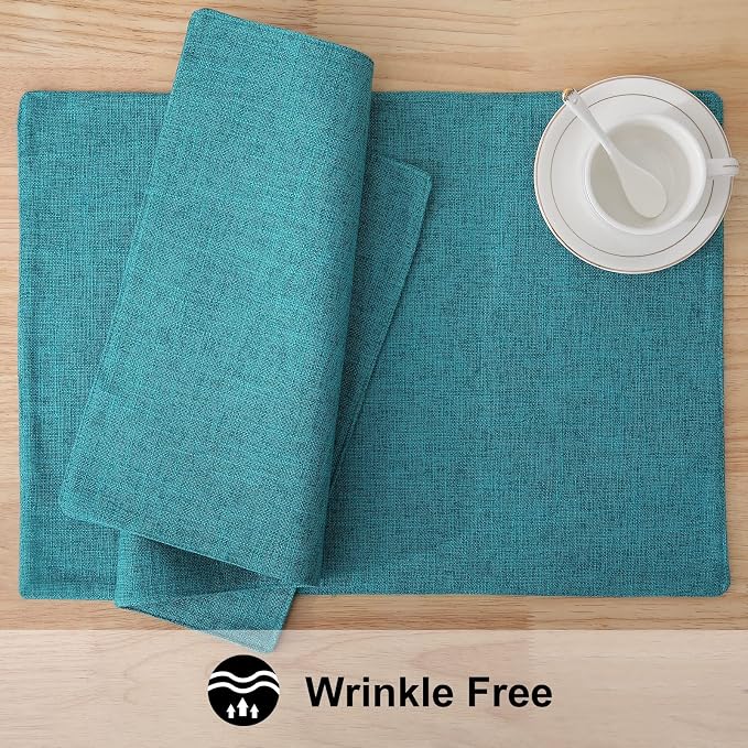 Faux Cotton Linen Placemats Set of 4, Cloth Washable Farmhouse Dining Table Mats - Image 5