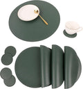 Set of 8 Faux Leather Round Placemats and Coasters, Disko Table Mats and Drink by JOVONO