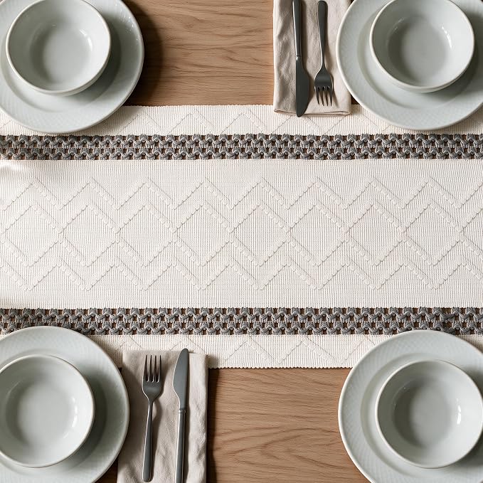 Artoid Mode Dark Grey Stripe Woven Rustic Table Runner 12x108 Inch | Holiday - Image 5