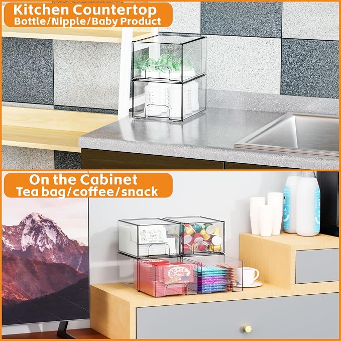 6 Pack Small Stackable Storage Drawers, 4.4 Inch Tall Stacking Acrylic Clear - Image 9