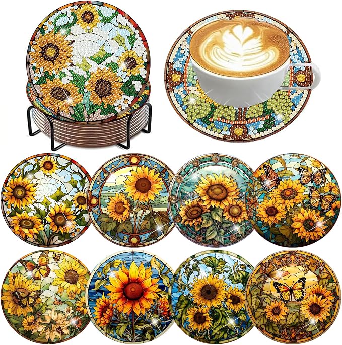 ijbnhd 8 Pcs Sunflower Diamond Art Coasters Kit Diamond Painting Coasters | by ijbnhd
