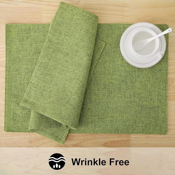 Faux Cotton Linen Placemats Set of 8, Cloth Washable Farmhouse Dining Table Mats - Image 5
