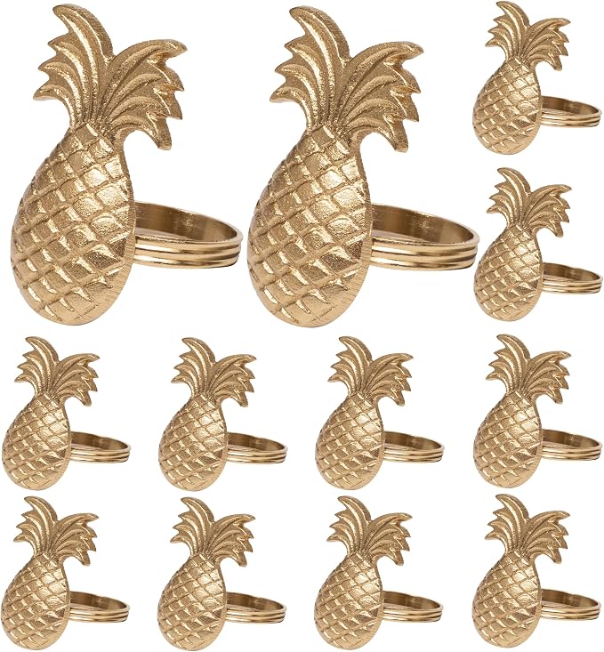 ALPHA Living HOME Set of 12 Napkin Rings Pineapple Antique Gold Bulk Elegant by ALPHALivingHOME