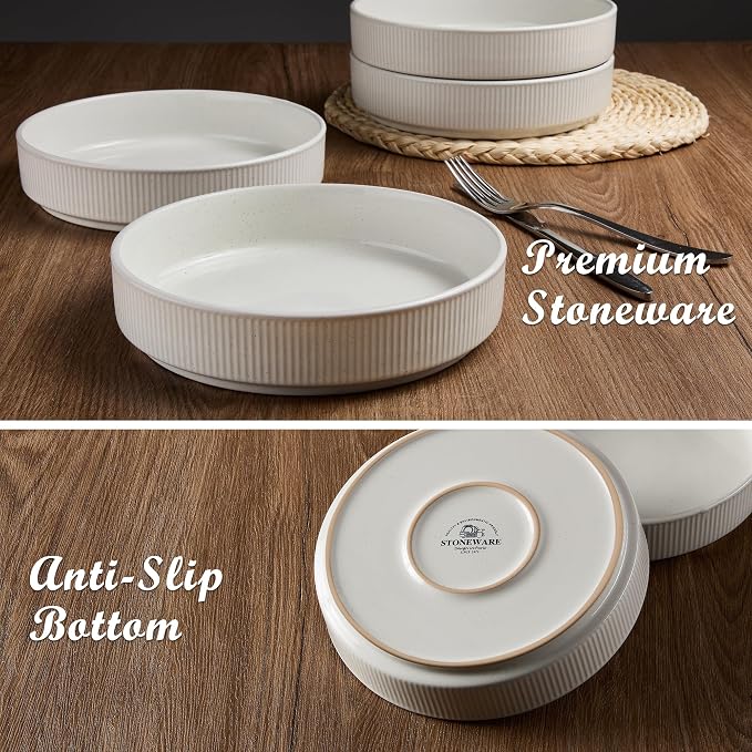 E-far Pasta Bowls Set of 4, 35oz Large Salad Bowl Plate - Image 6
