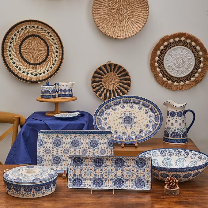 Bico Blue Talavera Ceramic 16 inch Oval Platter, Microwave & Dishwasher Safe - Image 6