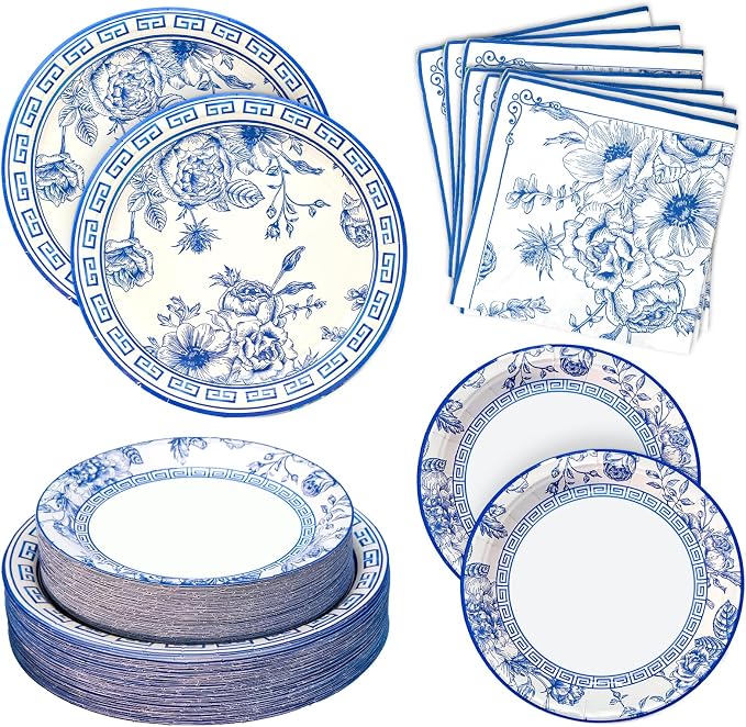 180PCS Blue White Paper Plates and Napkins Party Supplies Serve 60 | Disposable by Osonm