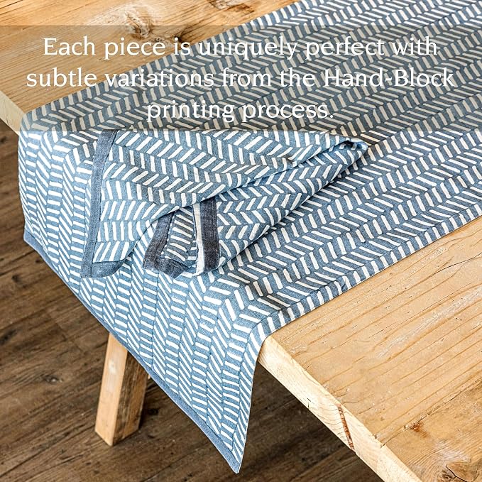 Over&Back 18x90 Hand-Blocked Printed Cotton Table Runner - Image 3