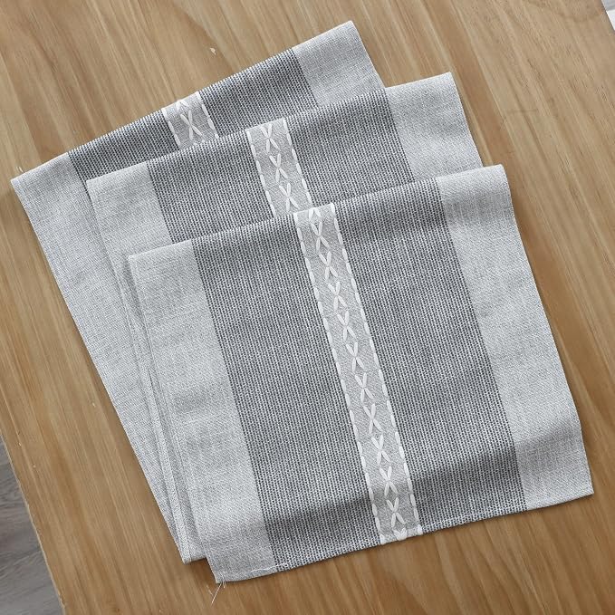 NEWISHER Farmhouse Braided Striped Embroidery Table Runner 72 inches Grey | - Image 7