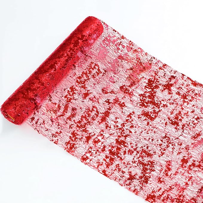 Snowkingdom Red Sparkly Table Runner Glitter Sequin Glitter Metallic Foil Mesh by Snowkingdom