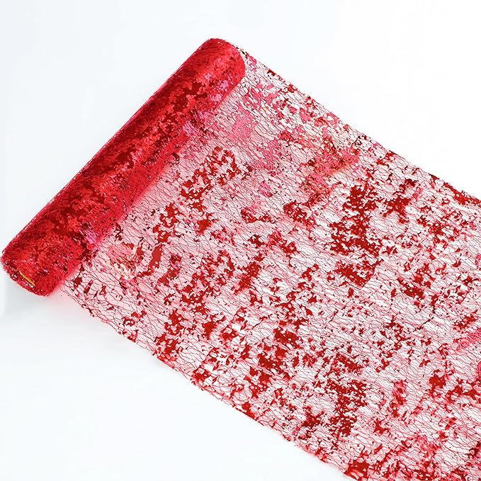 Snowkingdom Red Sparkly Table Runner Sequin Glitter Metallic Foil Mesh Runner - Image 2