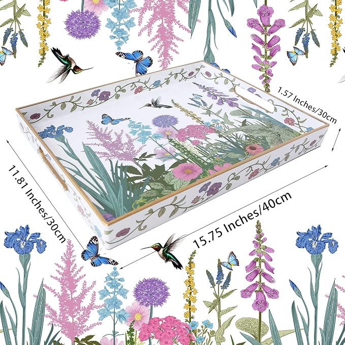 Serving Tray with Handles, Rectangular Plastic Tray 15.75x11.81 Inch, Wildflower - Image 6