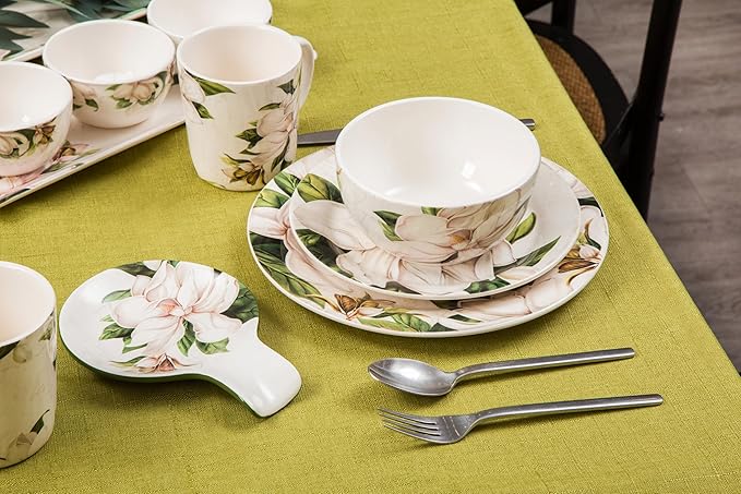 Bico Magnolia Floral Salad Plates Set of 4, 8.75 Inch Ceramic Dessert Plates - Image 4
