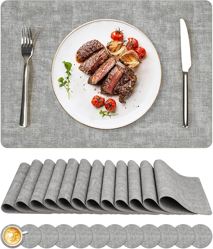 NCUE Vinyl Placemats Set of 12, Heat Resistant, Nonslip Faux Leather Waterproof by NCUE