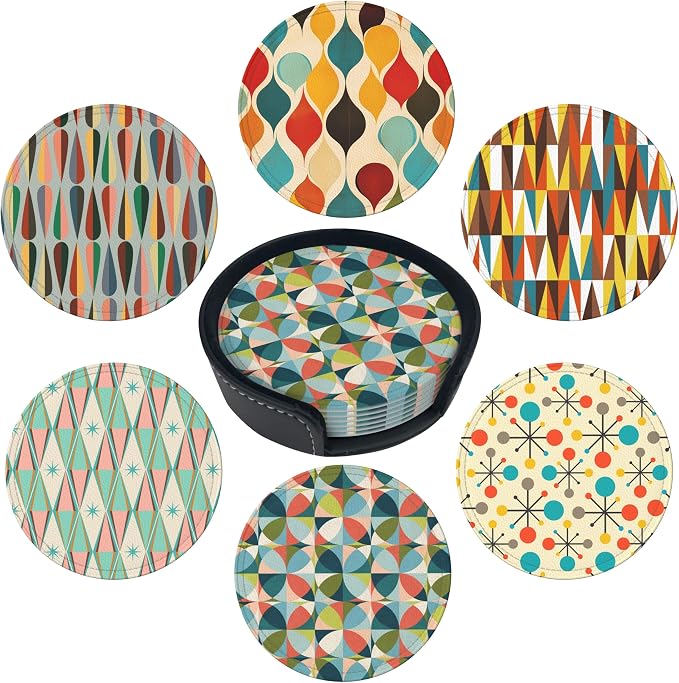 Middle Ages Coasters Leather Round Drink Coasters 6 Pcs Set by Yopiiefa