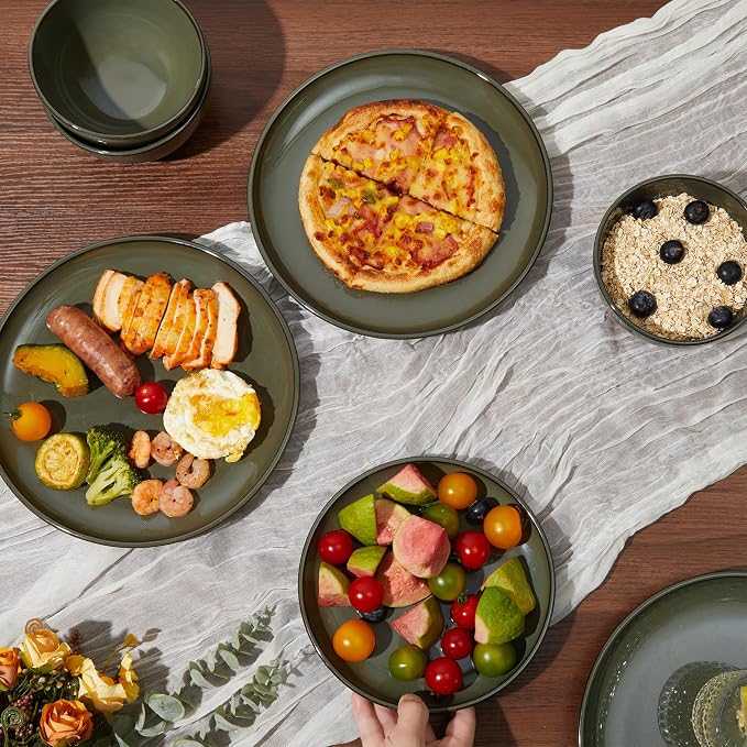 24 Piece Dinnerware Set for 8, Santorini Mist Terracotta Plates and Bowls Sets - Image 4