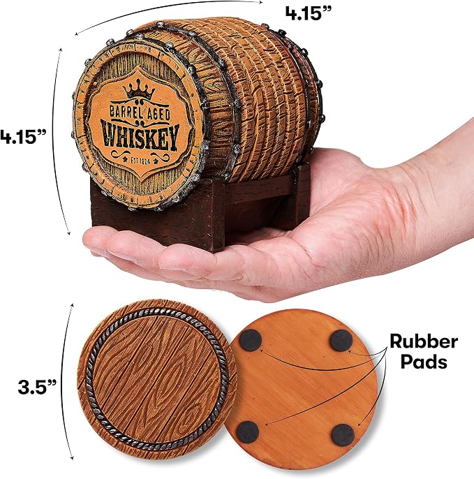 Whiskey Barrel Coaster Set – Handcrafted Whiskey Barrel Decor - Image 4