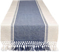 DII Dobby Stripe Table Runner, French Blue & Cream Background | Woven by DII