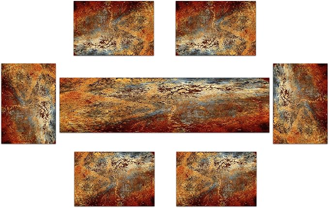 Brown Rust Table Runner and Placemats Set of 6, Linen 108" Long | Abstract - Image 2