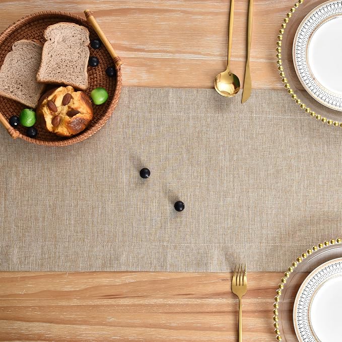 NEWISHER Farmhouse Rustic Faux Linen Solid Flaxen Table Runner 13x48inch | - Image 4