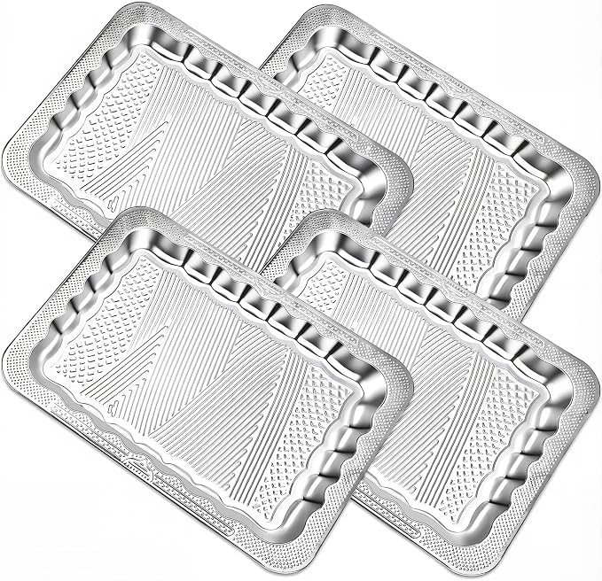 4 Pack 17.5" x 13.6" Large Silver Serving Trays by Ferrochef