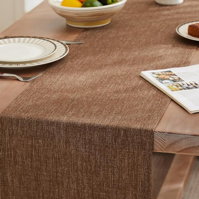 Rustic Cotton Linen Table Runner, 13x108 Inches Brown | Farmhouse Style Linen - Image 3