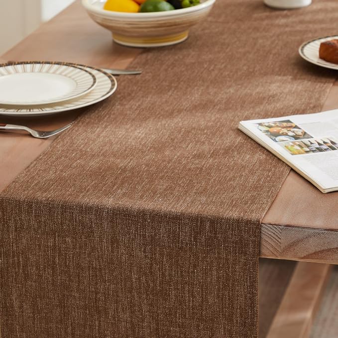 Rustic Cotton Linen Table Runner, 13x90 Inches Brown | Farmhouse Style Linen - Image 3