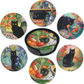 Cat Coasters Leather Round Drink Coasters 6 Pcs Set by Yopiiefa