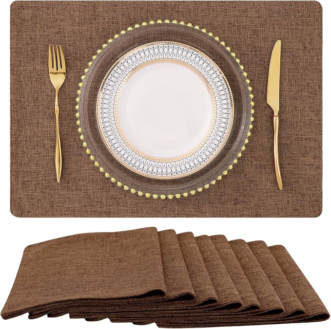 Faux Cotton Linen Placemats Set of 8, Cloth Washable Farmhouse Dining Table Mats by homing