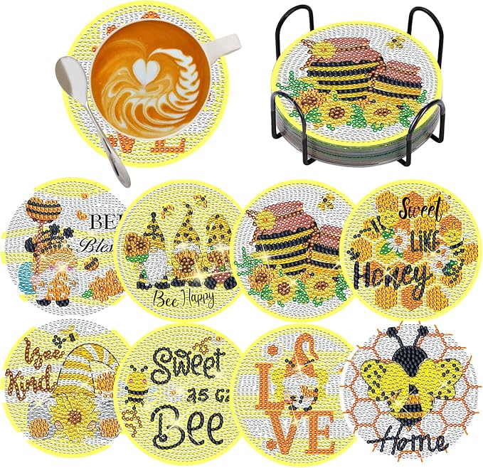 TDOOW Diamond Art Coasters, DIY Bee Diamond Art Kit by TDOOW