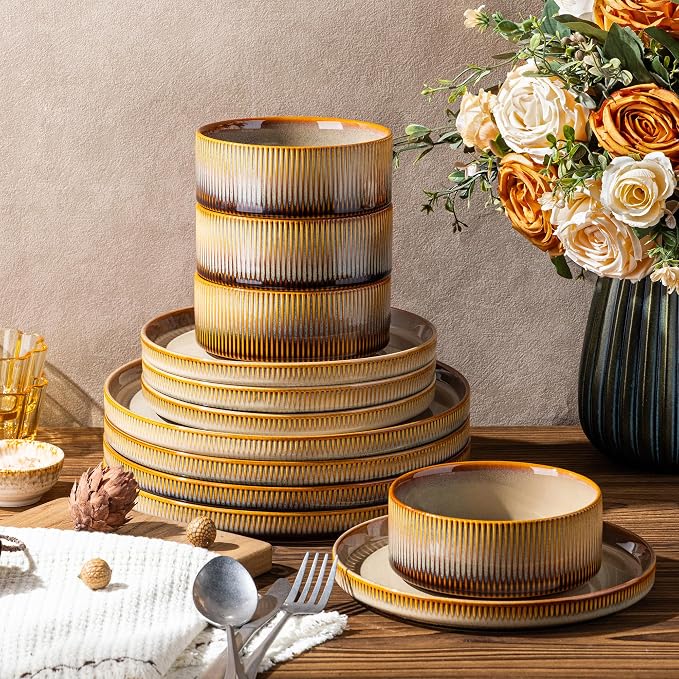 Ceramic Dinnerware Set for 6, 18-Piece Plates and Bowls Set | Lightweight - Image 5