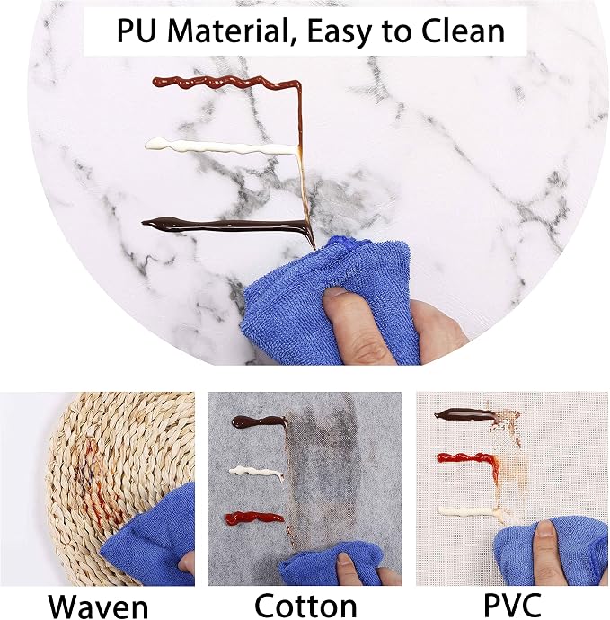 Set of 6 Marble Round Placemats and Coasters, Faux Leather Waterproof Table Mats - Image 2