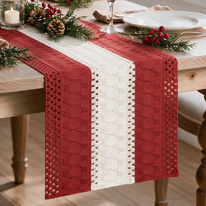 Artoid Mode Rose Red Farmhouse Woven Table Runner 12x120 Inch | Holiday Rustic by ArtoidMode