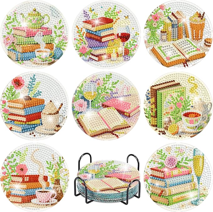 Mrnsiet 8PCS Books Diamond Art Coaster Kits by Mrnsiet