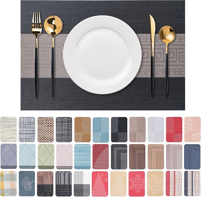 Placemats Set of 6 Washable Indoor | Outdoor Vinyl Place Mats by CADONO