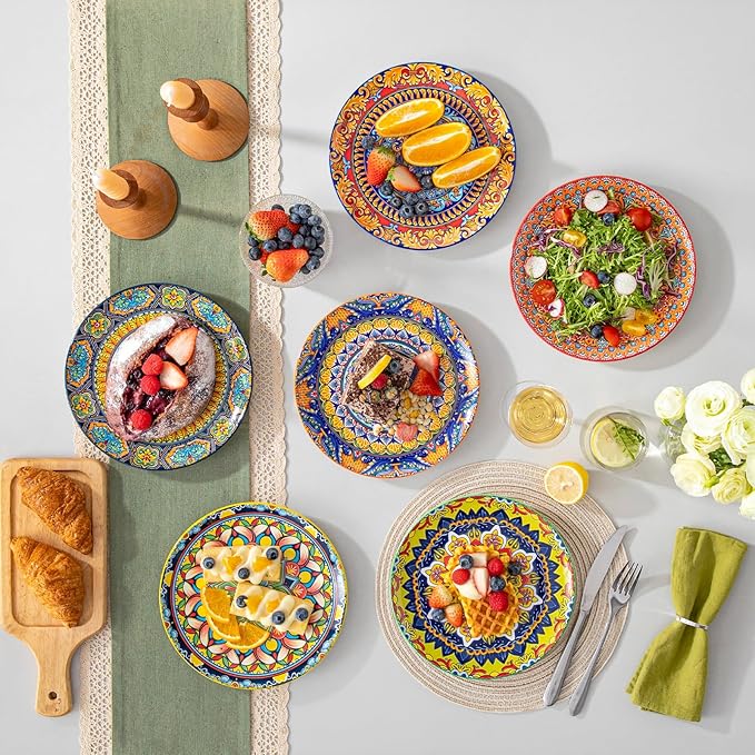vancasso Colorful Dessert Plates Set of 6, 8.5 Inch Ceramic Salad Plates | Boho - Image 5