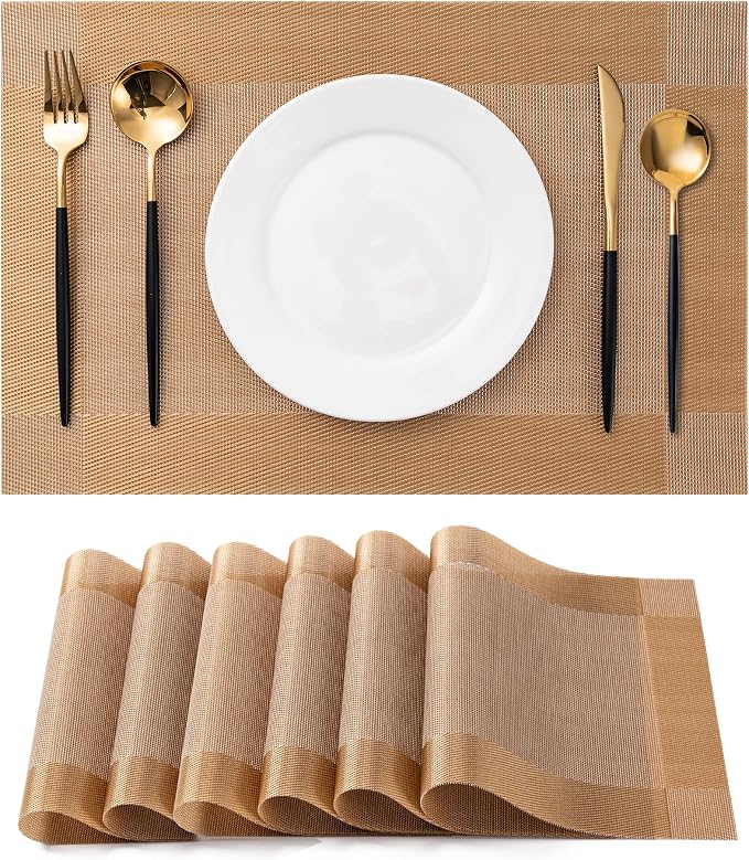 Placemats Set of 6 Washable Indoor | Outdoor Vinyl Place Mats by CADONO