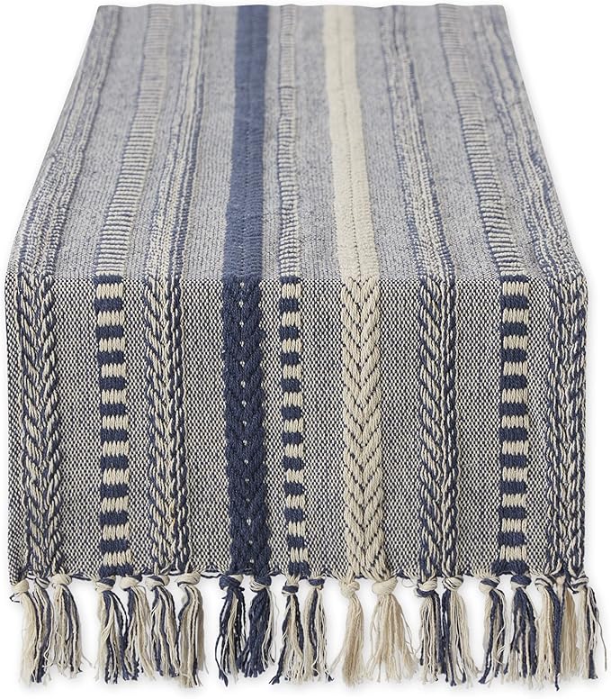 DII Farmhouse Braided Stripe Table Runner Collection, French Blue by DII