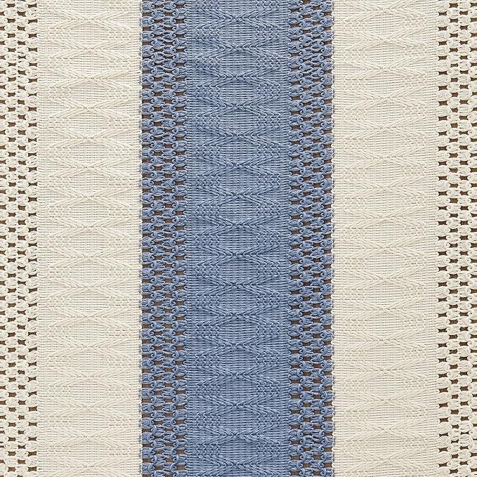 Macrame Style Bicolor Stitching Table Runner 14x90in Blue | Woven Boho Table - Image 6